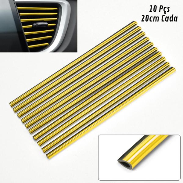 Imagem de Tiras Filete Cromado para Decoração Carro Saída Ar Condicionado Automotivo Acessórios 10pcs 20cm