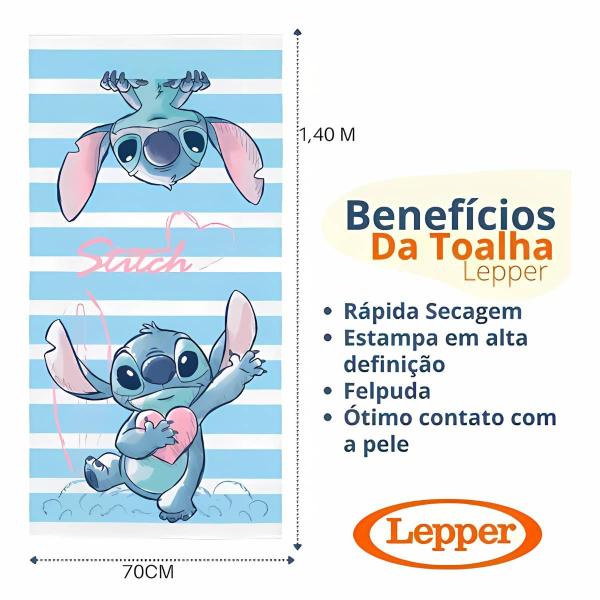 Imagem de Toalha Banhão Stitch Aveludada Personagem Estampada 70x140cm