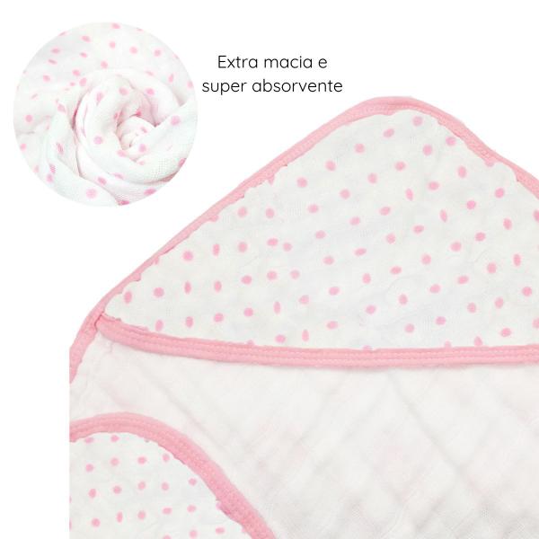 Imagem de Toalha Banho Bebe Capuz Menina Rosa 75cmx1m Infantil Estampada 100% Algodao Soft Fralda Macia Enxoval