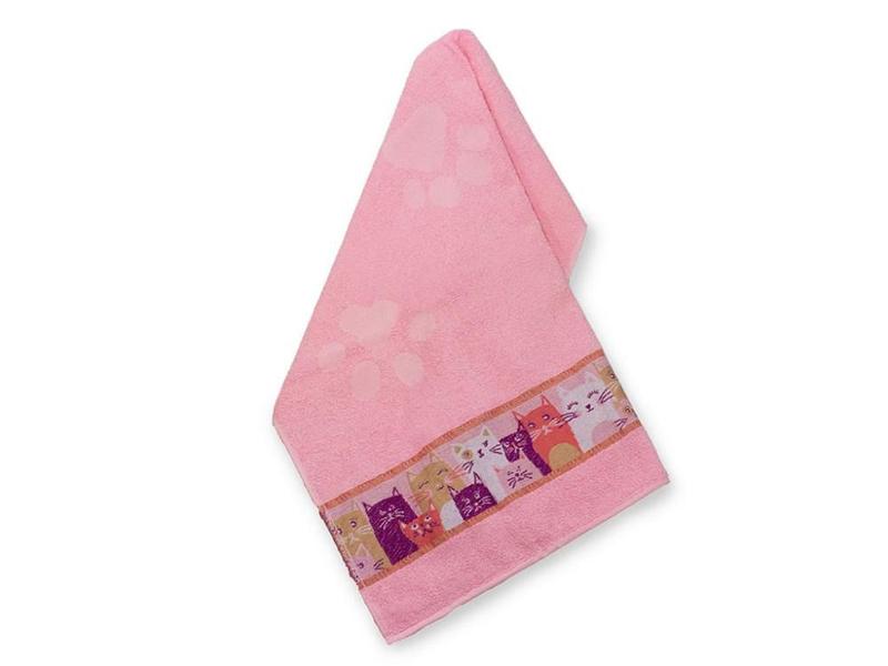 Imagem de Toalha Banho Jacquard Infantil Gatinhos Rosa Camesa Algodão