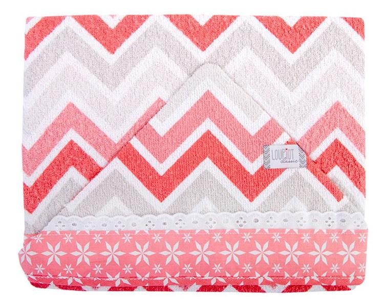 Imagem de Toalha Bebe Capuz Forro em Fralda Estampada Chevron Rosa Seco 70cmx90cm 100% Algodão