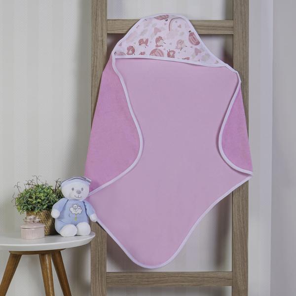 Imagem de TOALHA COM CAPUZ 70cm x 70cm PASSARO ROSA