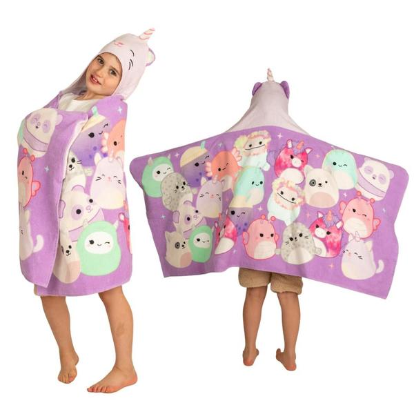 Toalha com capuz Franco Squishmallows Kids 60x120cm de algodão Imagem de Toalha com capuz Franco Squishmallows Kids 60x120cm de algodão