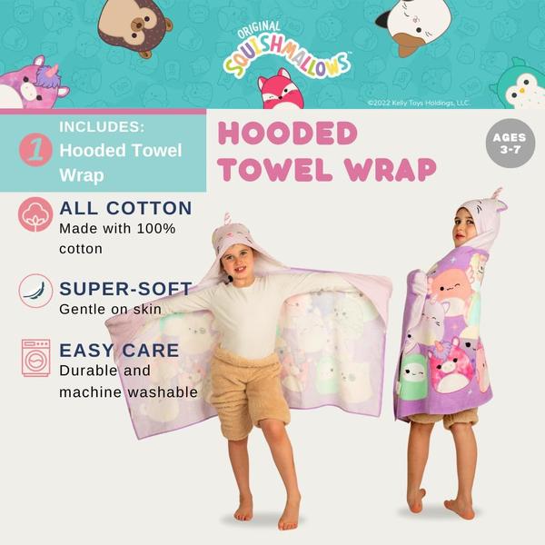 Toalha com capuz Franco Squishmallows Kids 60x120cm de algodão Imagem de Toalha com capuz Franco Squishmallows Kids 60x120cm de algodão