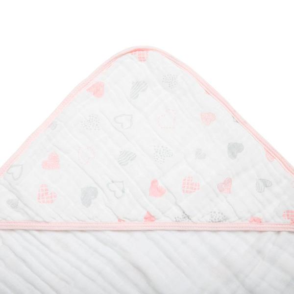 Imagem de Toalha com capuz para bebê fralda soft coração rosa