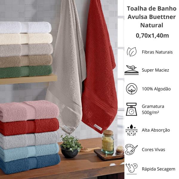 Imagem de Toalha de Banho Avulsa Buettner Natural 100% Algodão 500g/m²