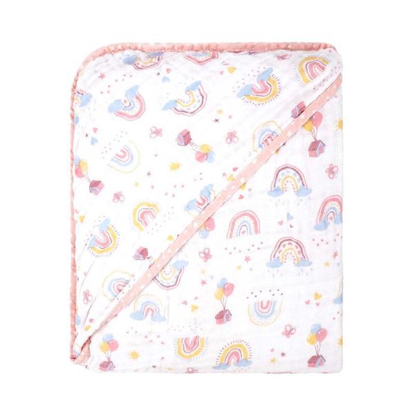 Imagem de Toalha de banho bebe com capuz de canto bublim petit soft estampada 70cmx70cm pct c/01un //arco iris rosa