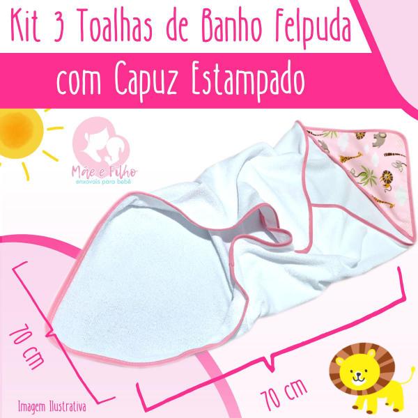 Imagem de Toalha de Banho Bebê Dupla Face com Capuz Estampado Forrado Super Absorvente 70x70 cm - Mãe e Filho Enxovais