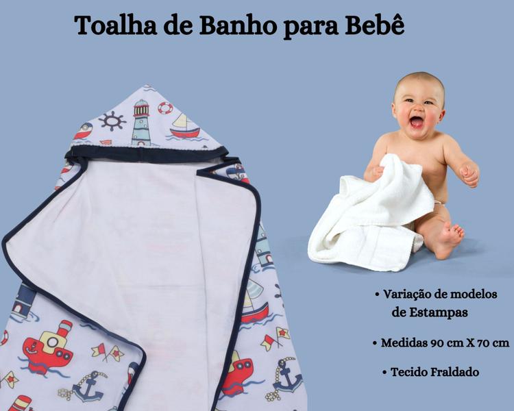 Imagem de Toalha de Banho com Capuz Infantil Estampada Para Bebê Menina Menino