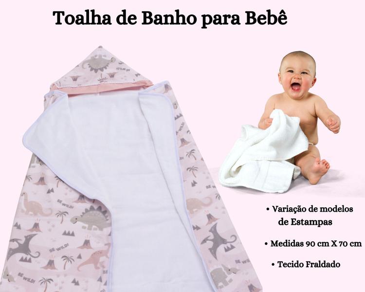 Imagem de Toalha de Banho com Capuz Infantil Estampada Para Bebê Menina Menino