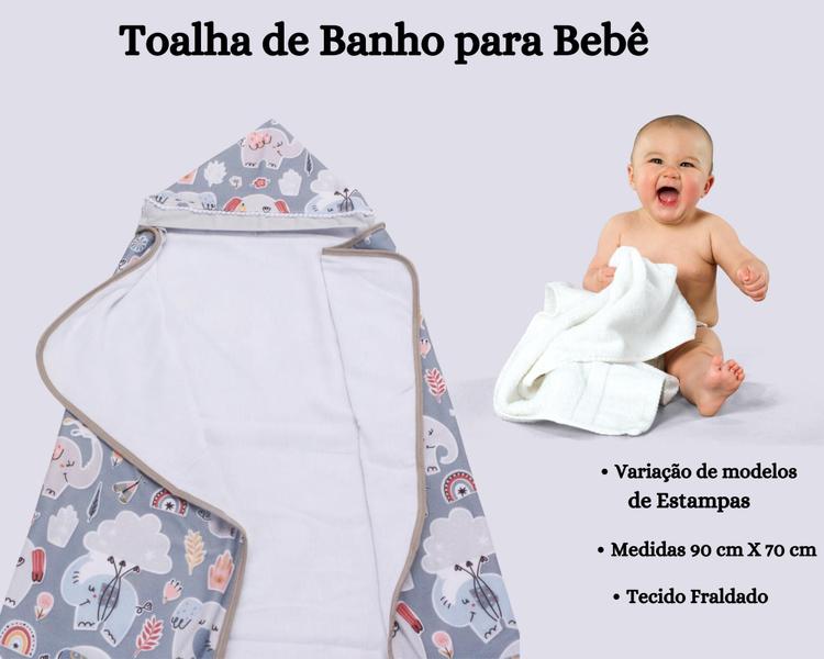 Imagem de Toalha de Banho com Capuz Infantil Estampada Para Bebê Menina Menino