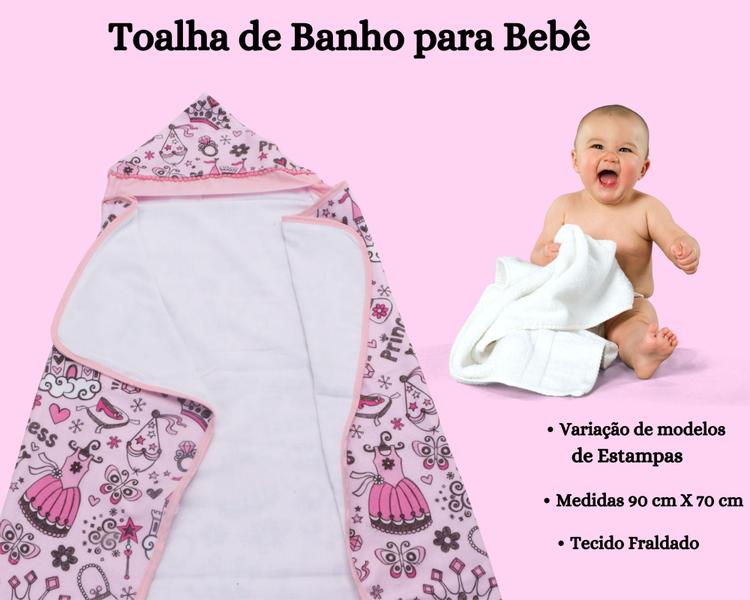 Imagem de Toalha de Banho com Capuz Infantil Estampada Para Bebê Menina Menino