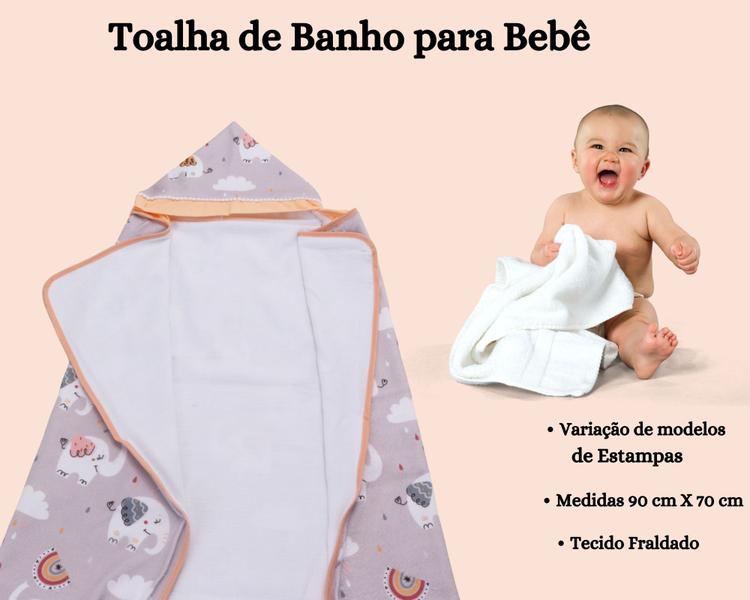 Imagem de Toalha De Banho Infantil Estampada C/ Capuz Para Bebê Menina Menino