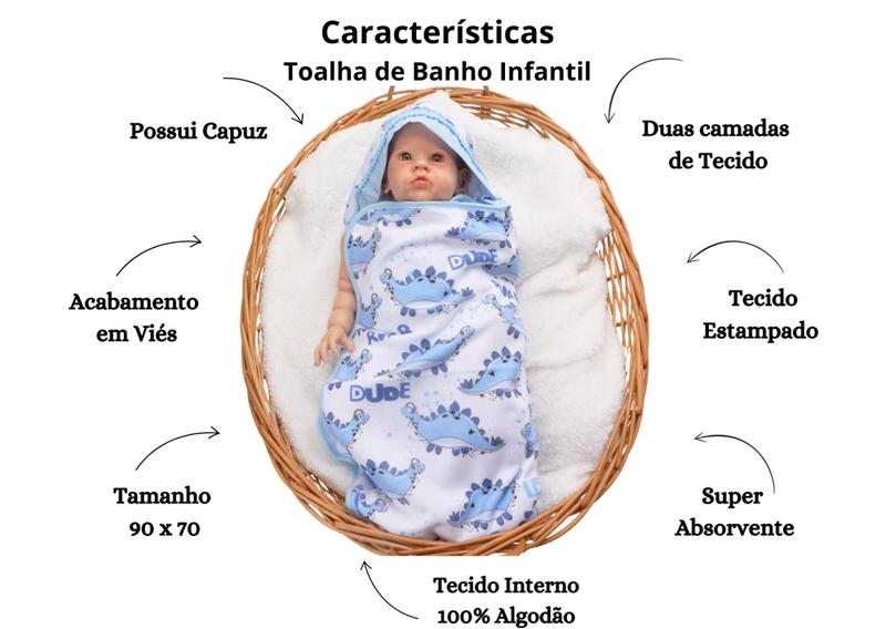 Imagem de Toalha De Banho Infantil Estampada C/ Capuz Para Bebê Menina Menino