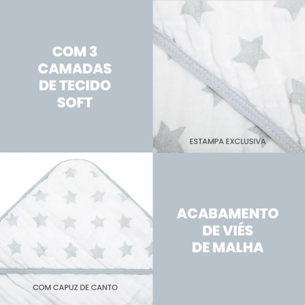 Imagem de Toalha De Banho Papi Soft com Capuz 80x80cm Star Cinza