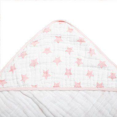 Imagem de Toalha De Banho para bebês Fralda Soft Com Capuz Estampada 80Cm X 80Cm  Estrela Rosa - Papi