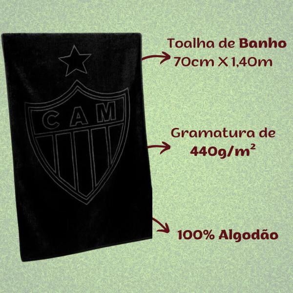 Imagem de Toalha de Banho Praia e Piscina Escudo Atlético Mineiro Oficial Times Buettner Jacquard Relevo cor Preto