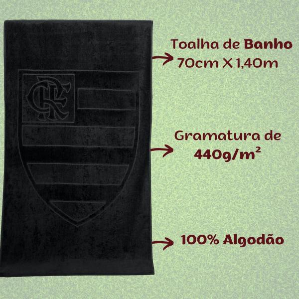 Imagem de Toalha de Banho Praia e Piscina Escudo Flamengo Oficial Times Buettner Jacquard Relevo cor Preto