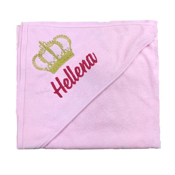 Imagem de Toalha de banho rosa com capuz bordado coroa personalizado com o nome do bebê