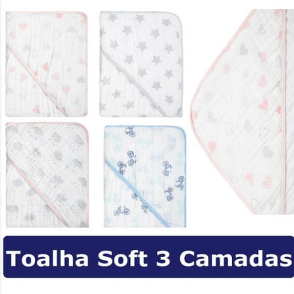 Imagem de Toalha de Banho Soft com Capuz Estampada Bebê 80 x 80 cm Papi Menina Menino