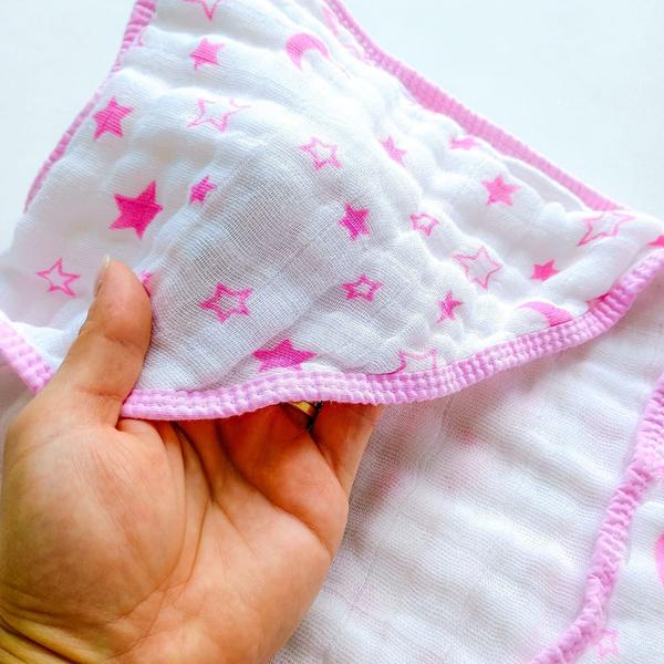 Imagem de Toalha De Banho Soft Premium Para Bebê com Capuz 3 Camadas Estrela Rosa