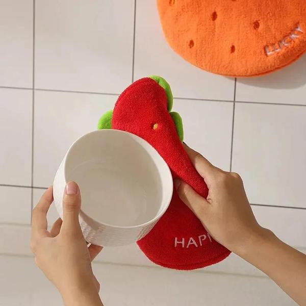 Imagem de Toalha de Mão de Coral Felpuda e Absorvente - Design Criativo com Estampa de Frutas para Cozinha e Banheiro