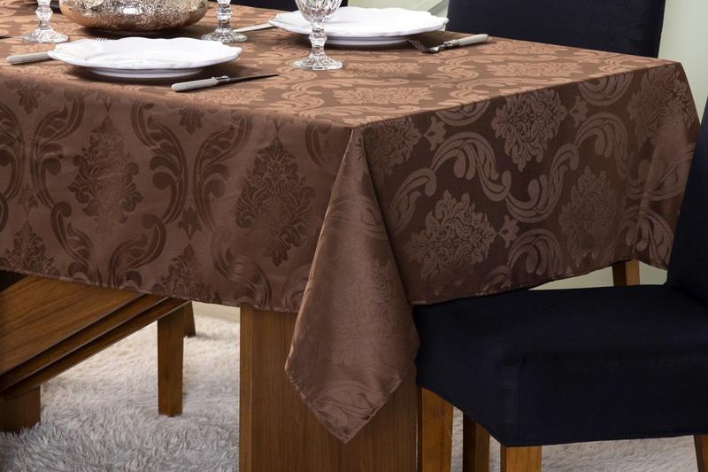 Toalha de Mesa 10 Lugares 3,00 x 1,35 Jacquard Luxo Cozinha Copa Sala de Jantar Marrom - Momoli Enxovais Imagem de Toalha de Mesa 10 Lugares 3,00 x 1,35 Jacquard Luxo Cozinha Copa Sala de Jantar Marrom