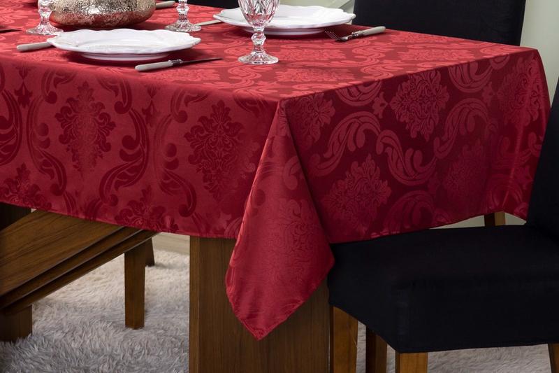 Imagem de Toalha de Mesa 10 Lugares 3,00 x 1,35 Jacquard Luxo Cozinha Copa Sala de Jantar Vermelho