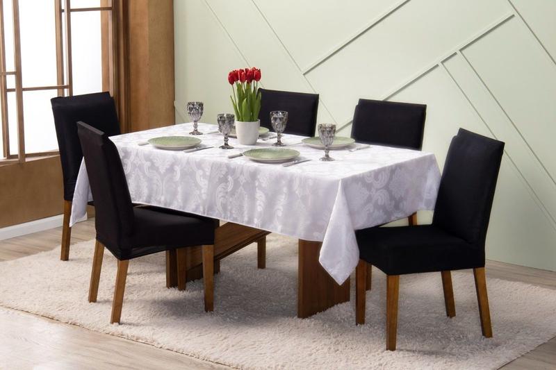 Imagem de Toalha de Mesa 12 Cadeiras 4,00 x 1,35 Jacquard Luxo Cozinha Sala de Jantar Festas Comemorações