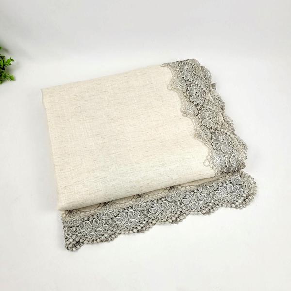 Toalha De Mesa 270X180Cm Cinza Rendada Linho Poliester - Inigual Imagem de Toalha De Mesa 270X180Cm Cinza Rendada Linho Poliester