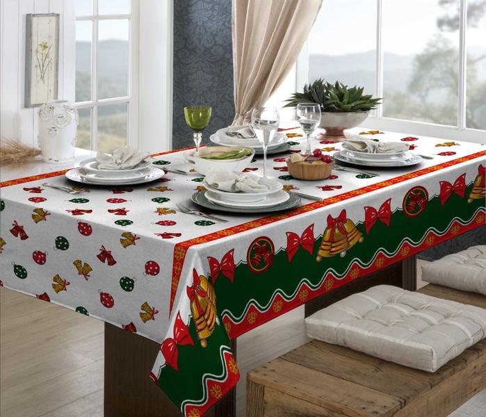 Imagem de Toalha de mesa branca estampada sinos decoração natalina 2,50m p/a