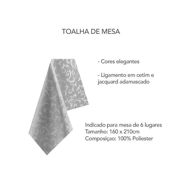 Imagem de Toalha de Mesa Cinza Acetinado Damask 6 Lugares 160x210cm