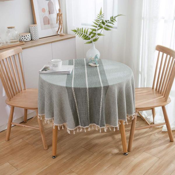 Toalha de mesa ColorBird Stitching Tassel, algodão, linho, 150 cm, cinza Imagem de Toalha de mesa ColorBird Stitching Tassel, algodão, linho, 150 cm, cinza