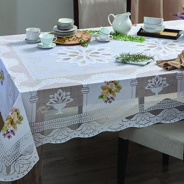 Imagem de Toalha de Mesa Com Transfer Suzi 2,70m x 1,60m renda Branco