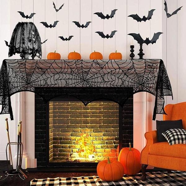 Imagem de Toalha de Mesa de Halloween com Renda de Aranha - Decoração de Mesa para Lareira