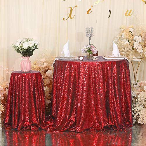 Imagem de Toalha de mesa de lantejoulas redondas vermelhas da beleza eterna - sobreposição de lantejoulas brilhantes para festa de casamento / mesa de sobremesa / decoração de Natal (108 polegadas, vermelho)