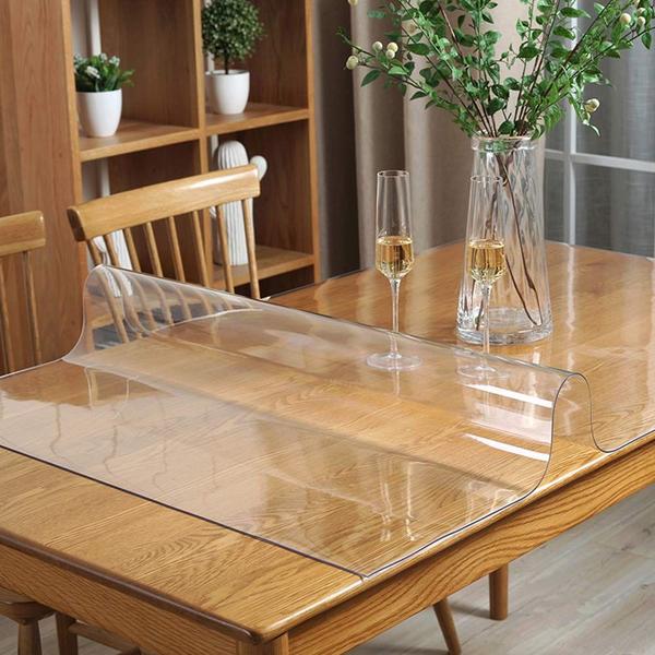 Imagem de Toalha de mesa de plástico transparente Banco de jantar Entrada Protetor de mesa Espessar Mesa de proteção Tampa impermeável Panos de mesa limpáveis Rolo fácil de limpar PVC Vinil Café Buffet de proteção de mesa 36X72 polegadas