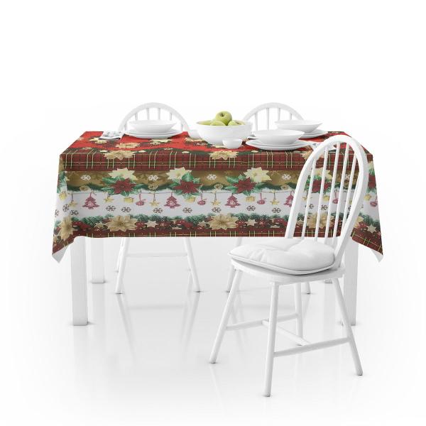 Imagem de Toalha De Mesa Decoração Natal Para Mesa 6 Lugares 2,10x1,40m Oxford Estampada 01