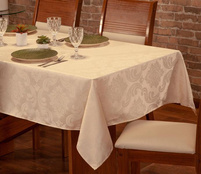 Imagem de Toalha de Mesa em Jacquard Quadrada Luxo 4 Lugares - 1,35m x 1,35m  Marfim