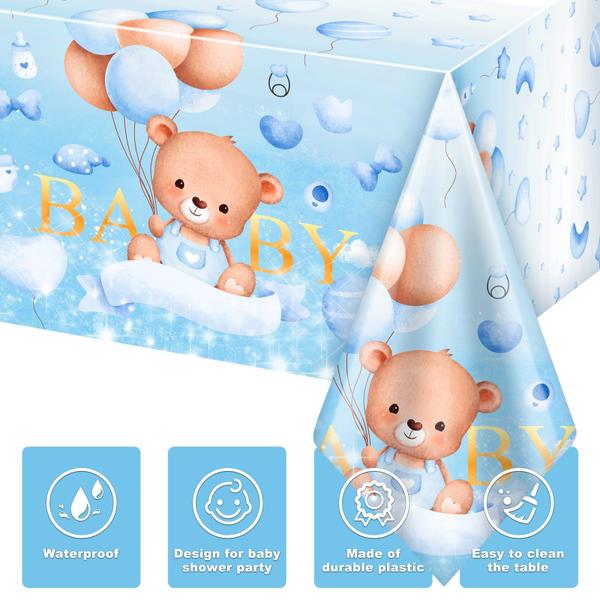 Toalha de mesa FLUBARE Teddy Bear Baby Shower, pacote com 3, 137 x 274 cm, azul Imagem de Toalha de mesa FLUBARE Teddy Bear Baby Shower, pacote com 3, 137 x 274 cm, azul