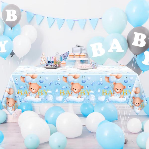 Toalha de mesa FLUBARE Teddy Bear Baby Shower, pacote com 3, 137 x 274 cm, azul Imagem de Toalha de mesa FLUBARE Teddy Bear Baby Shower, pacote com 3, 137 x 274 cm, azul