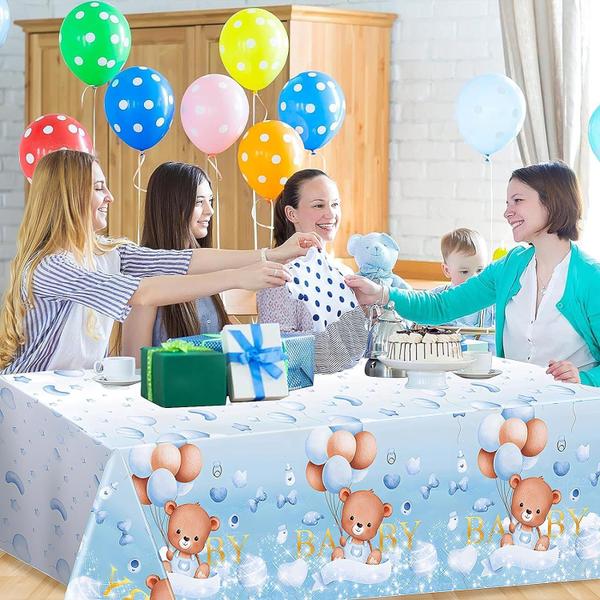 Toalha de mesa FLUBARE Teddy Bear Baby Shower, pacote com 3, 137 x 274 cm, azul Imagem de Toalha de mesa FLUBARE Teddy Bear Baby Shower, pacote com 3, 137 x 274 cm, azul
