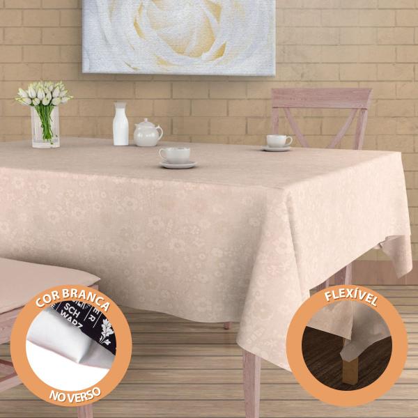 Imagem de Toalha de Mesa Grande PVC Plástica Térmica Impermeável Limpa Fácil 8 Lugares Floral Bege 140x260