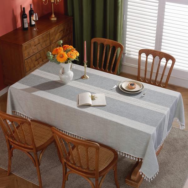 Toalha de mesa impermeável Laolitou Grey Stripes Retangle 140x26 Imagem de Toalha de mesa impermeável Laolitou Grey Stripes Retangle 140x26