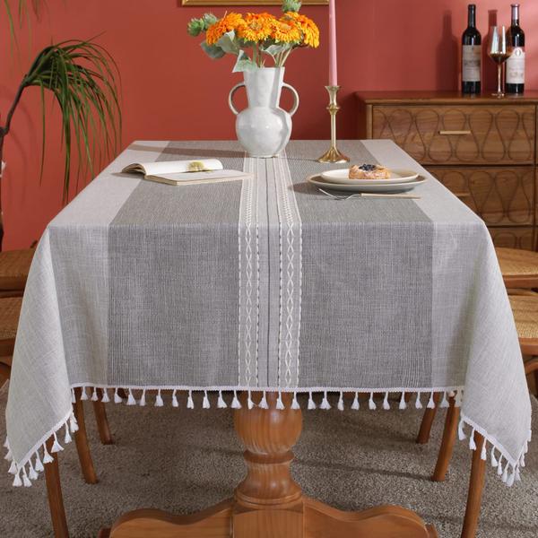 Toalha de mesa impermeável Laolitou Grey Stripes Retangle 140x26 Imagem de Toalha de mesa impermeável Laolitou Grey Stripes Retangle 140x26