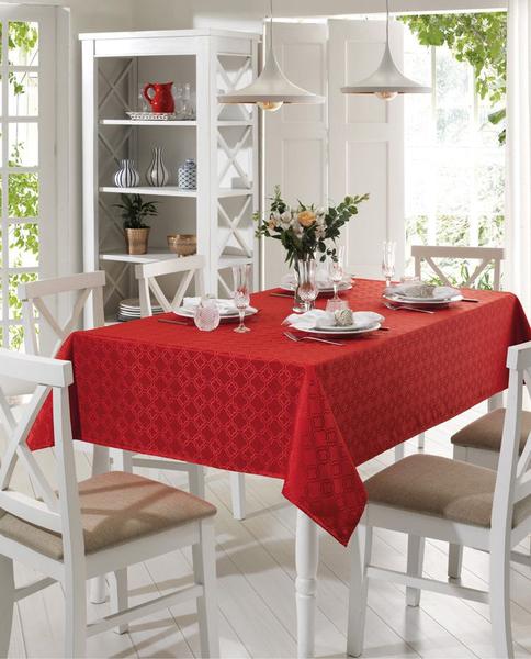 Toalha De Mesa Jacquard Requinte Geométrica - Vermelha - Dohler Imagem de Toalha De Mesa Jacquard Requinte Geométrica - Vermelha