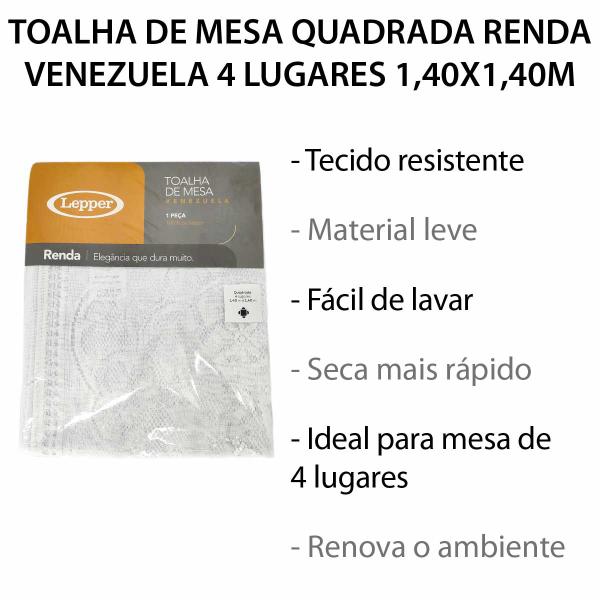 Imagem de Toalha De Mesa Lepper Quadrada Renda Venezuela 4 Lugares 1,40x1,40m Rendada