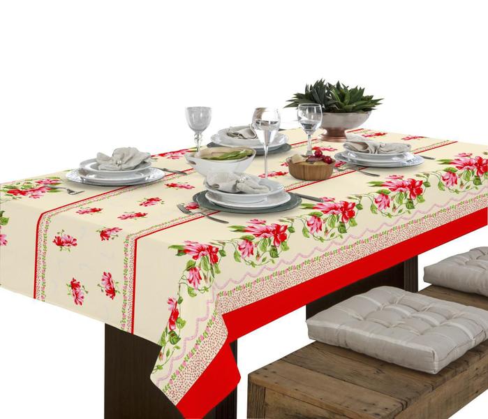 Toalha De Mesa Linhão 8 Lugares Retangular Floral Vermelha - Ibitinga Decora Imagem de Toalha De Mesa Linhão 8 Lugares Retangular Floral Vermelha
