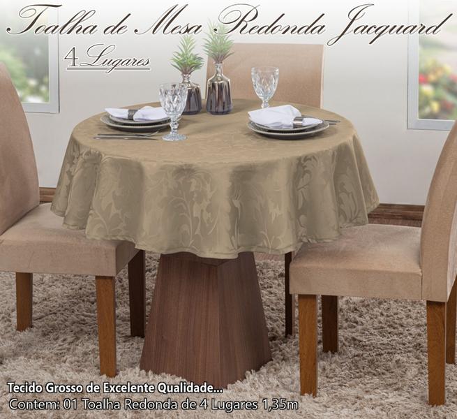 Imagem de Toalha De Mesa Luxo Redonda Sala Jantar Jacquard 4 Lugares