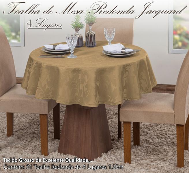 Toalha De Mesa Luxo Redonda Sala Jantar Jacquard 4 Lugares - Raga Decorações Imagem de Toalha De Mesa Luxo Redonda Sala Jantar Jacquard 4 Lugares